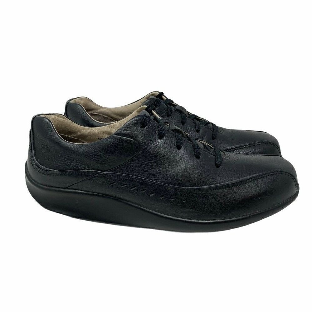 Aravon Womens Laney Sneakers Shoes Black Leather Lace Up Rocker Toning 8.5
